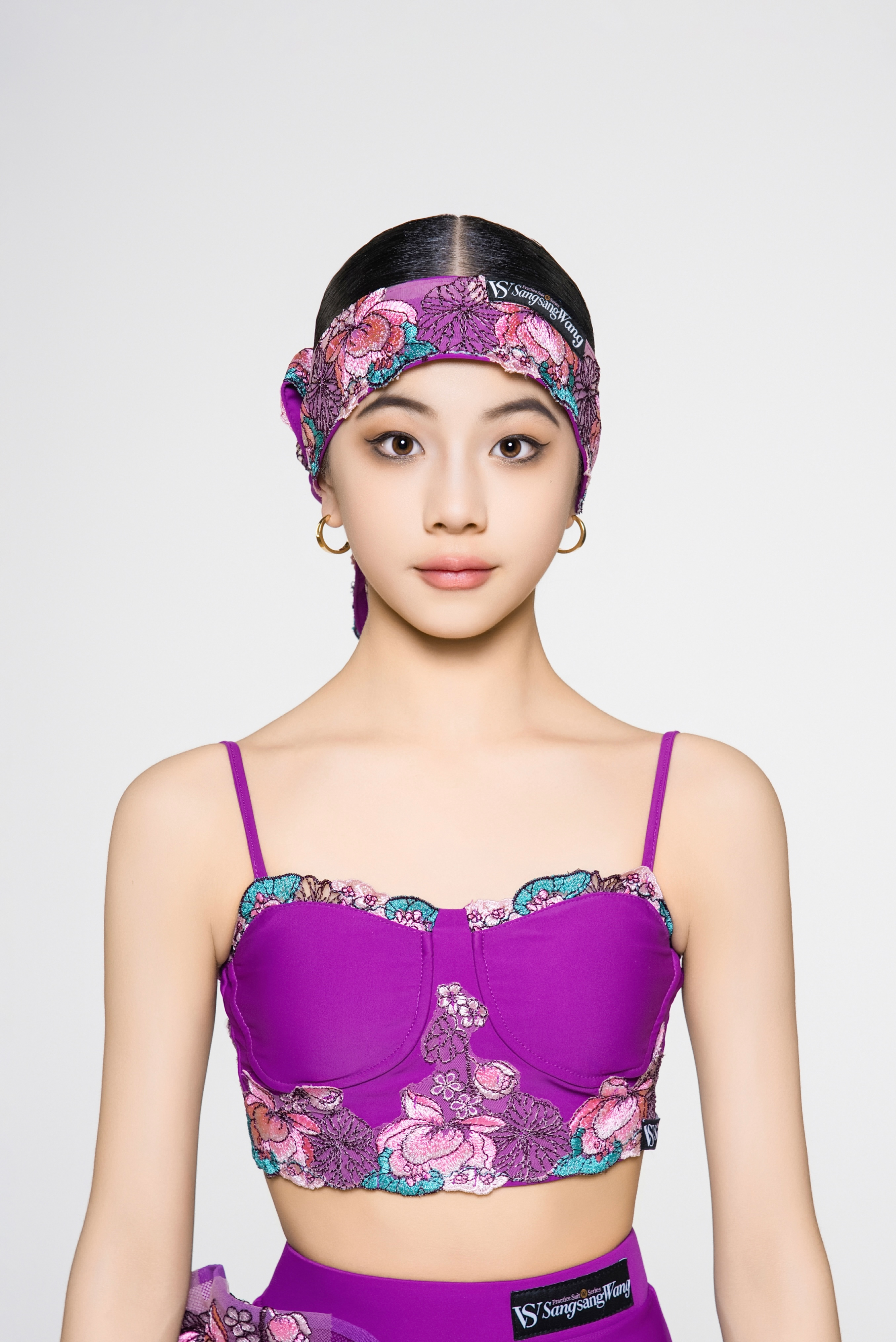 Girls' Embroidered Short Sleeveless Top (Violet)
