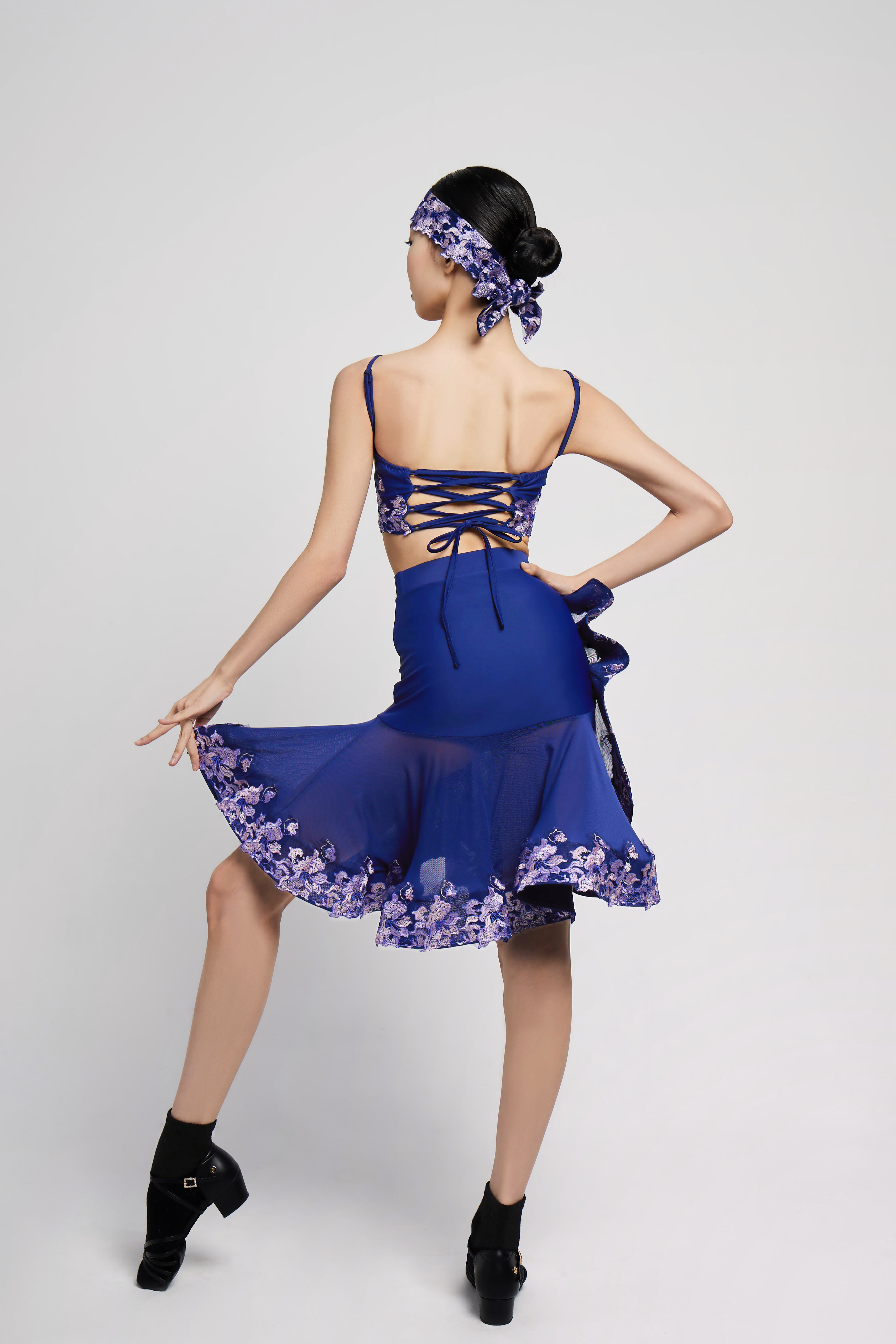 Girls' Embroidered Full - Flared Skirt (Violet)