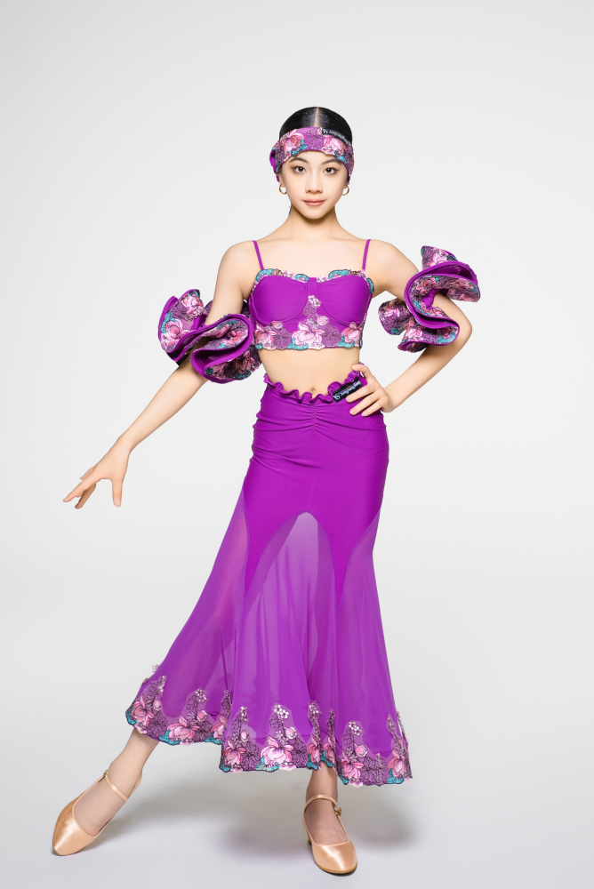 Girls' Embroidered V - Waist Full - Flared Skirt (Violet)