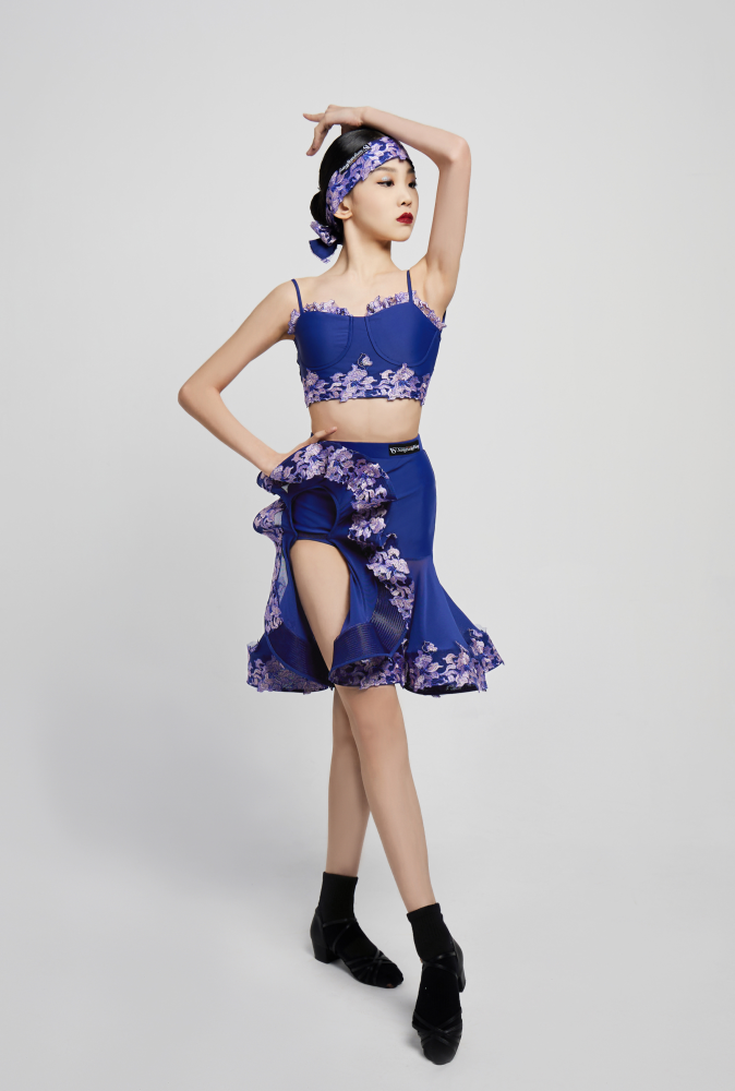 Girls' Embroidered Full - Flared Skirt (Violet)