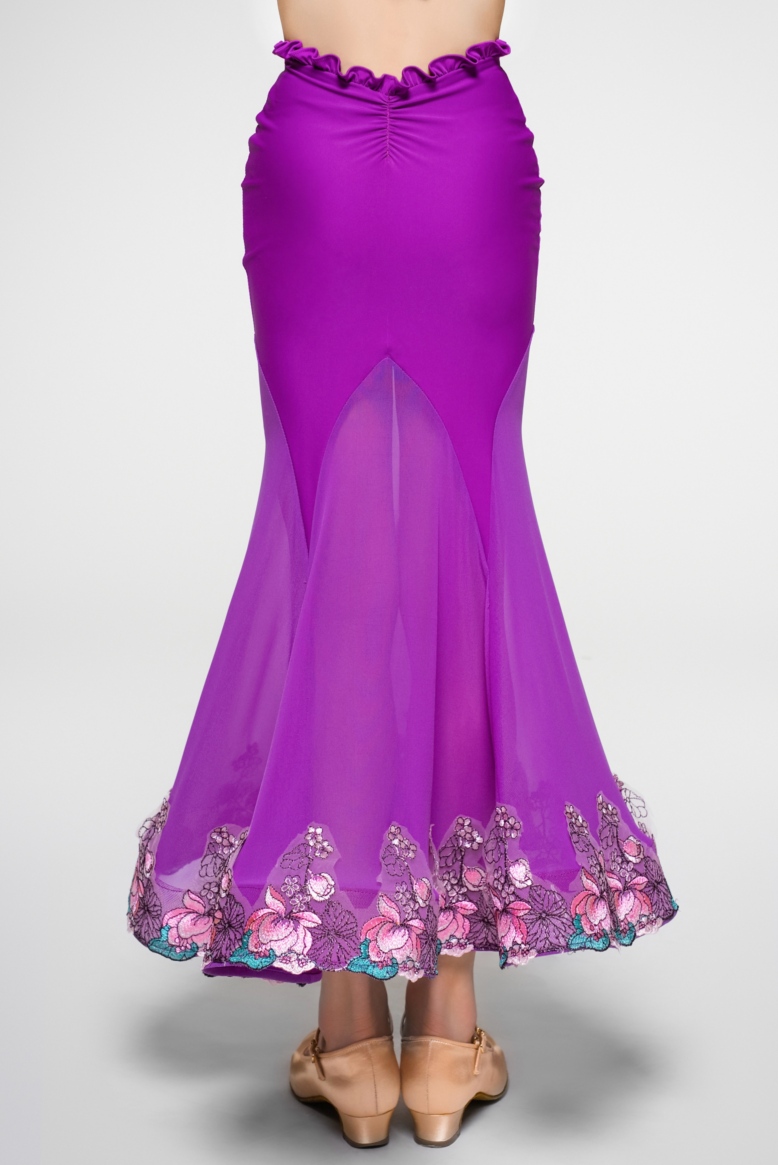 Girls' Embroidered V - Waist Full - Flared Skirt (Violet)