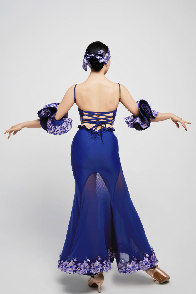 Women's Embroidered V - Waist Large - Flared Skirt (Violet)