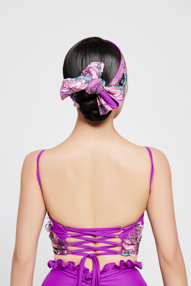 Women's Embroidered Short Strapless Top (Violet)