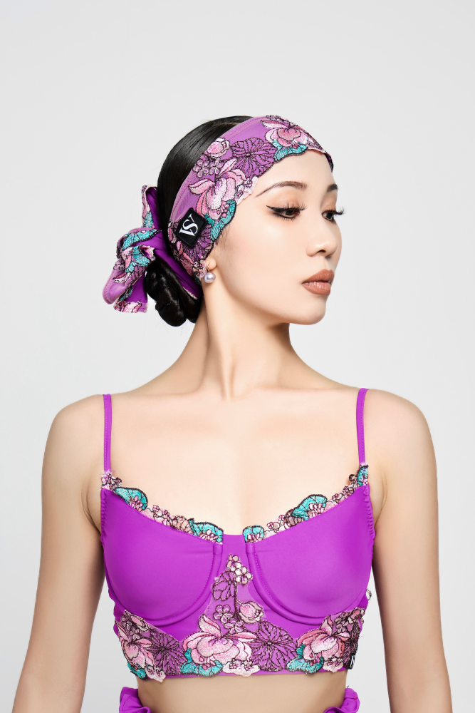 Women's Embroidered Short Strapless Top (Violet)