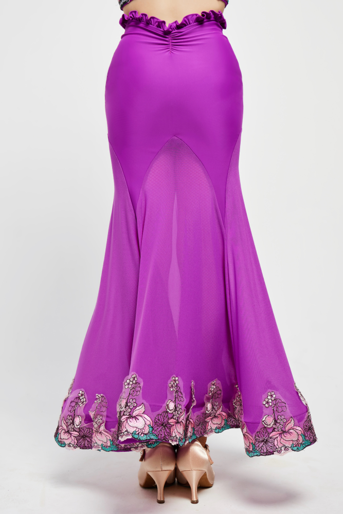 Women's Embroidered V - Waist Large - Flared Skirt (Violet)