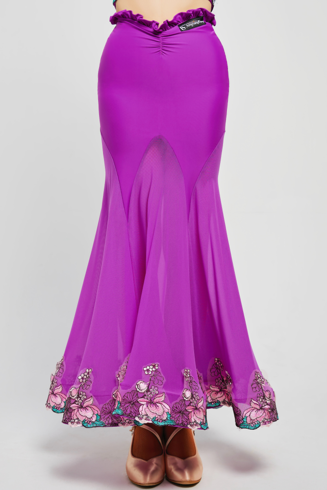 Women's Embroidered V - Waist Large - Flared Skirt (Violet)