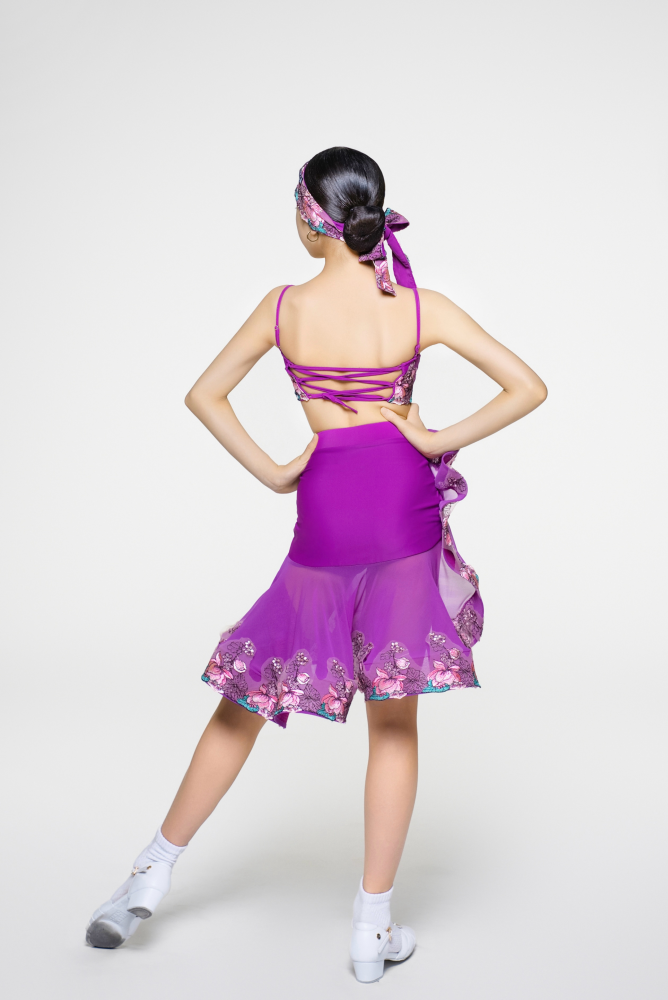 Girls' Embroidered Full - Flared Skirt (Violet)