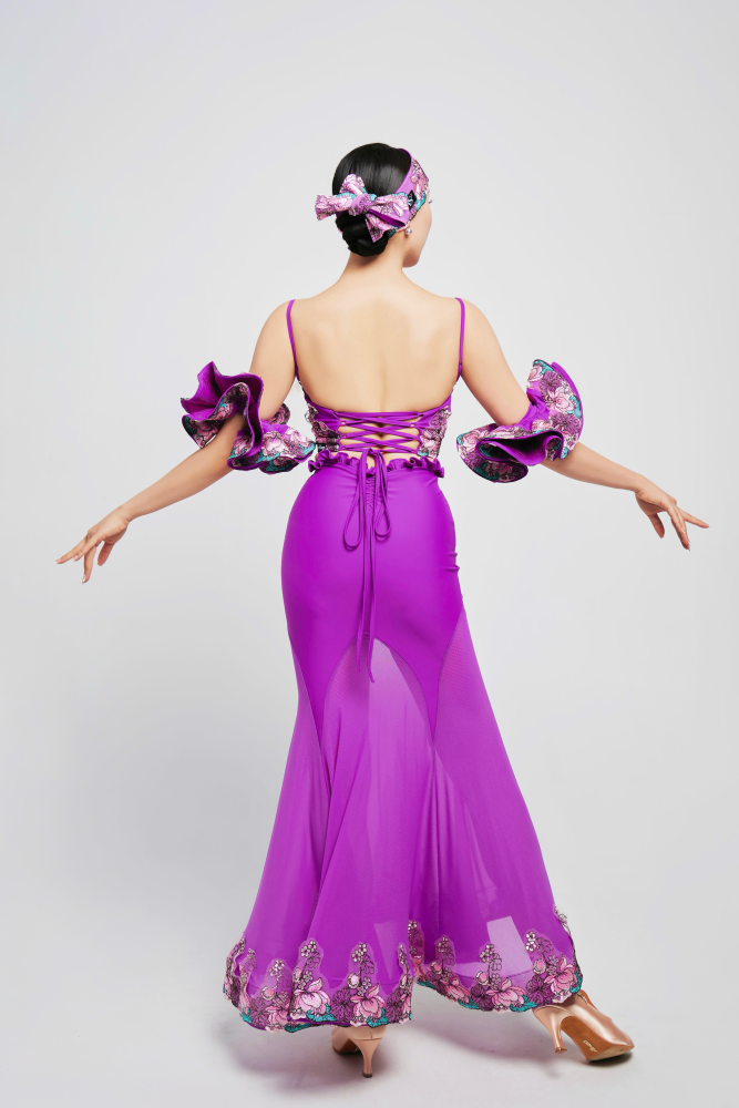 Women's Embroidered V - Waist Large - Flared Skirt (Violet)