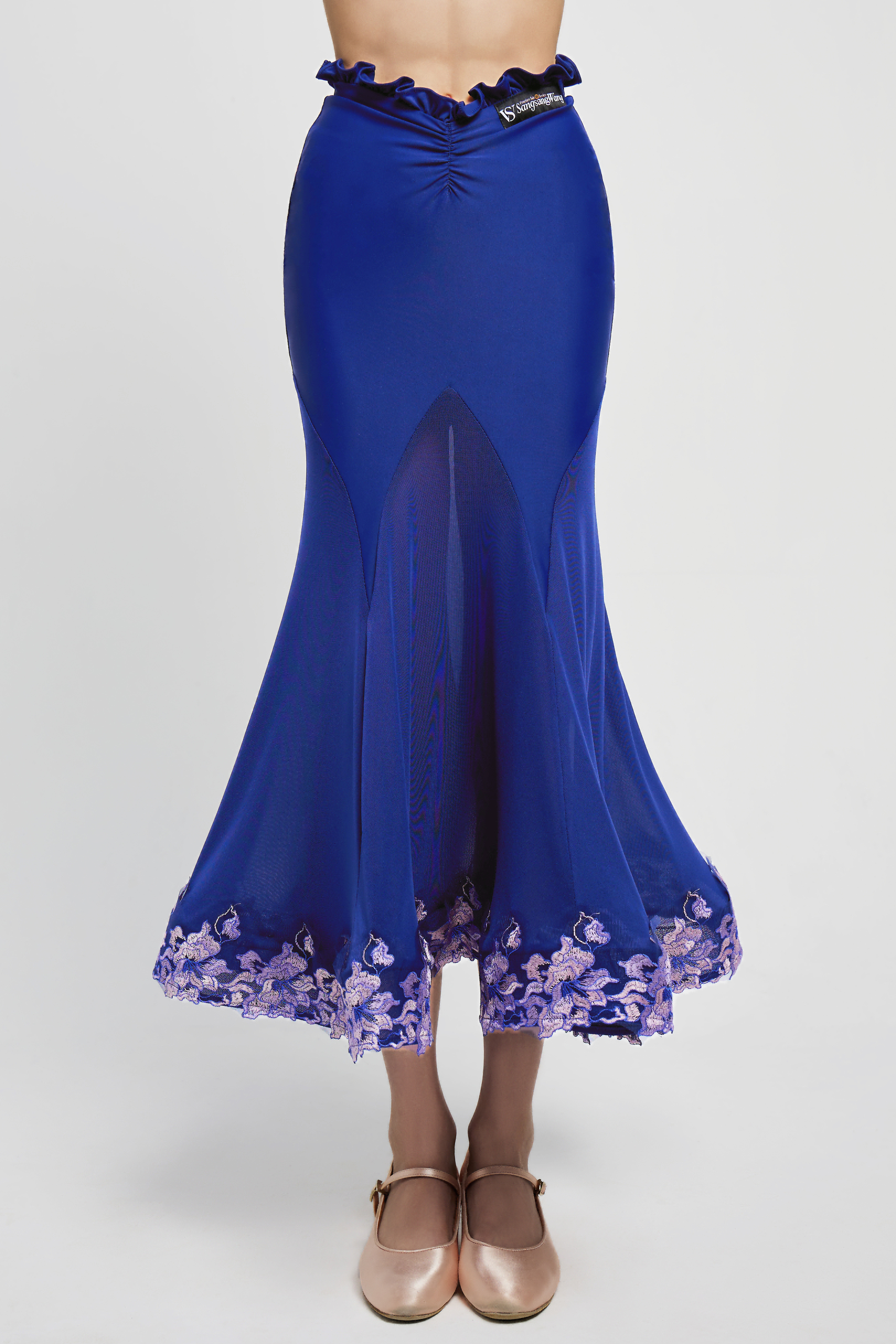Girls' Embroidered V - Waist Full - Flared Skirt (Violet)