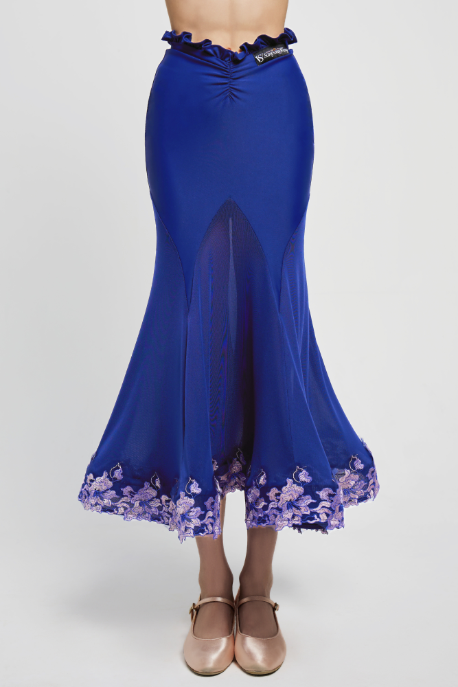 Girls' Embroidered V - Waist Full - Flared Skirt (Violet)