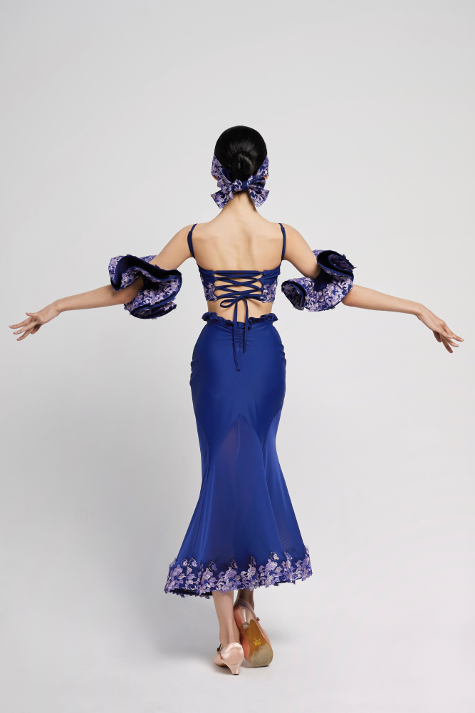 Girls' Embroidered V - Waist Full - Flared Skirt (Violet)