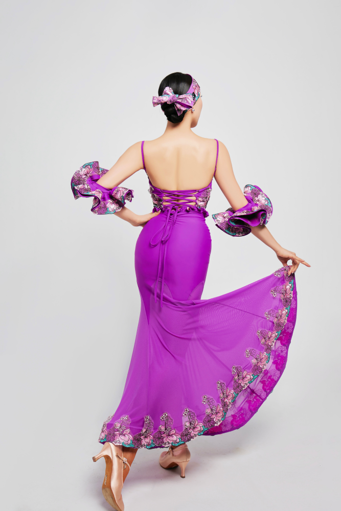 Women's Embroidered V - Waist Large - Flared Skirt (Violet)