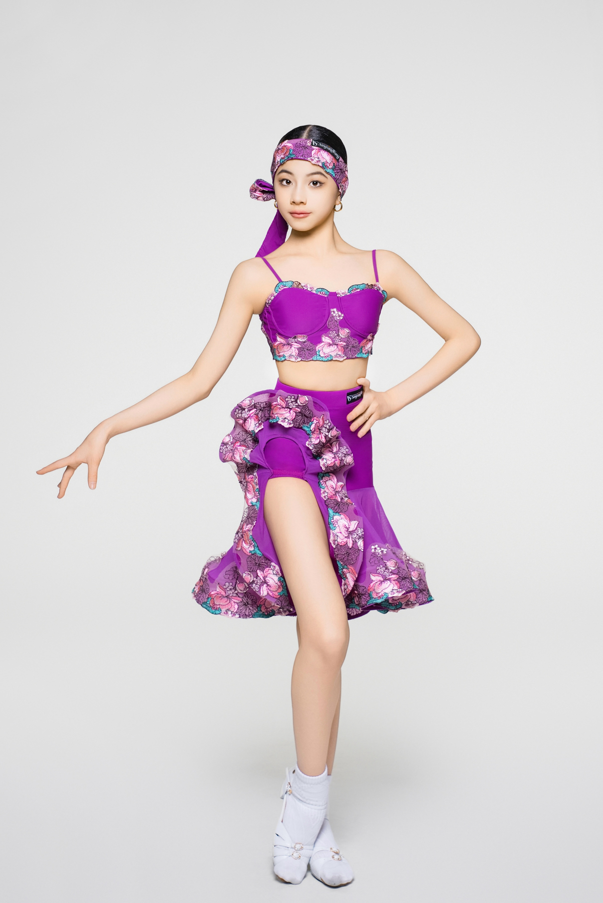 Girls' Embroidered Full - Flared Skirt (Violet)