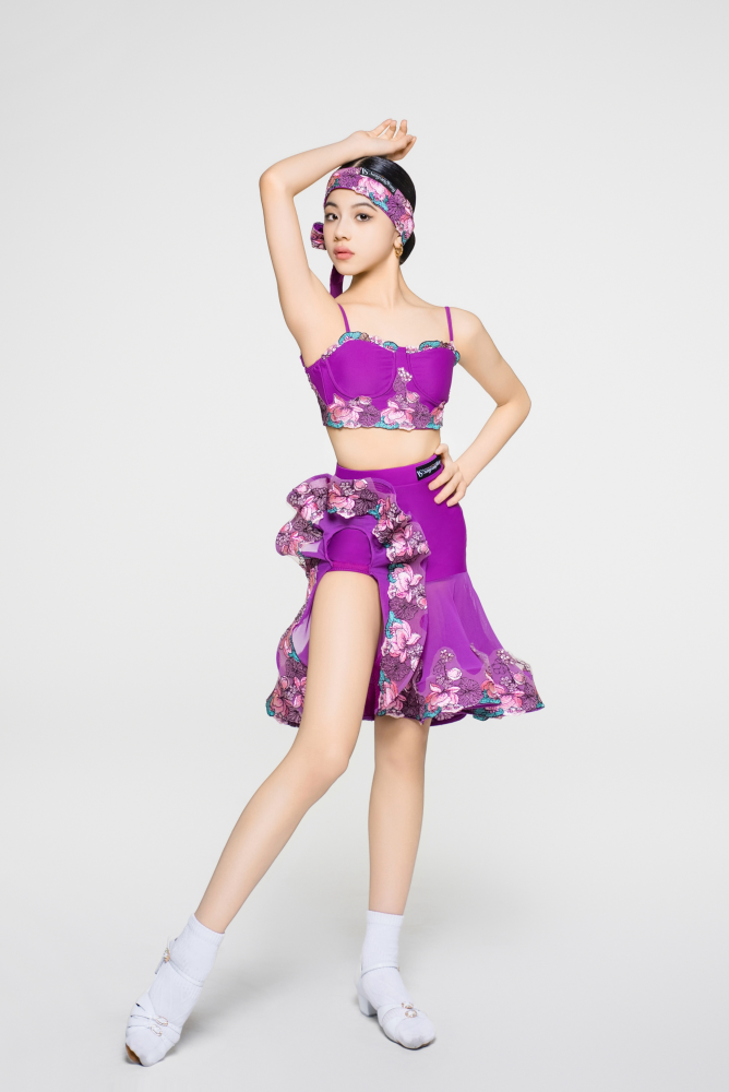 Girls' Embroidered Full - Flared Skirt (Violet)