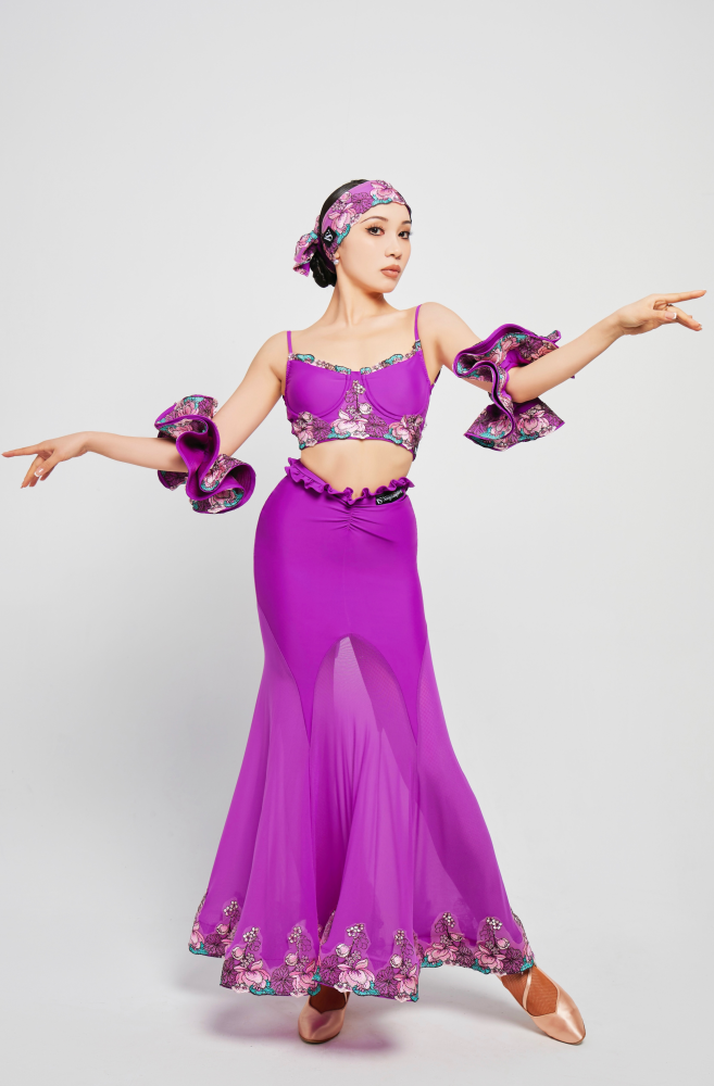 Women's Embroidered V - Waist Large - Flared Skirt (Violet)