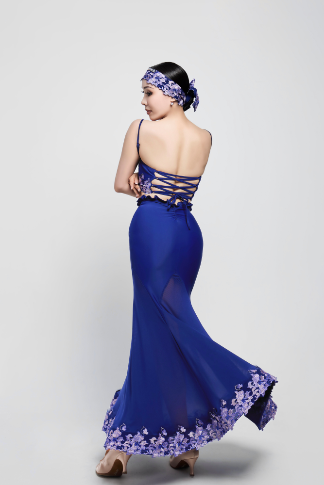 Women's Embroidered V - Waist Large - Flared Skirt (Violet)