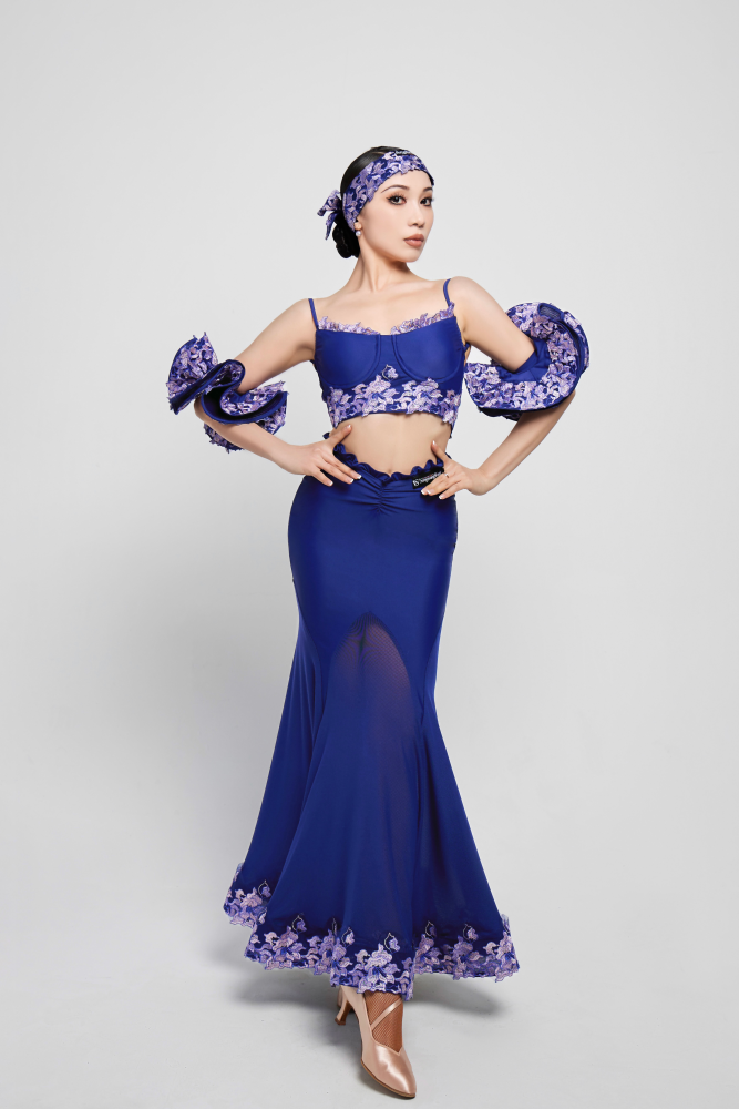 Women's Embroidered V - Waist Large - Flared Skirt (Violet)