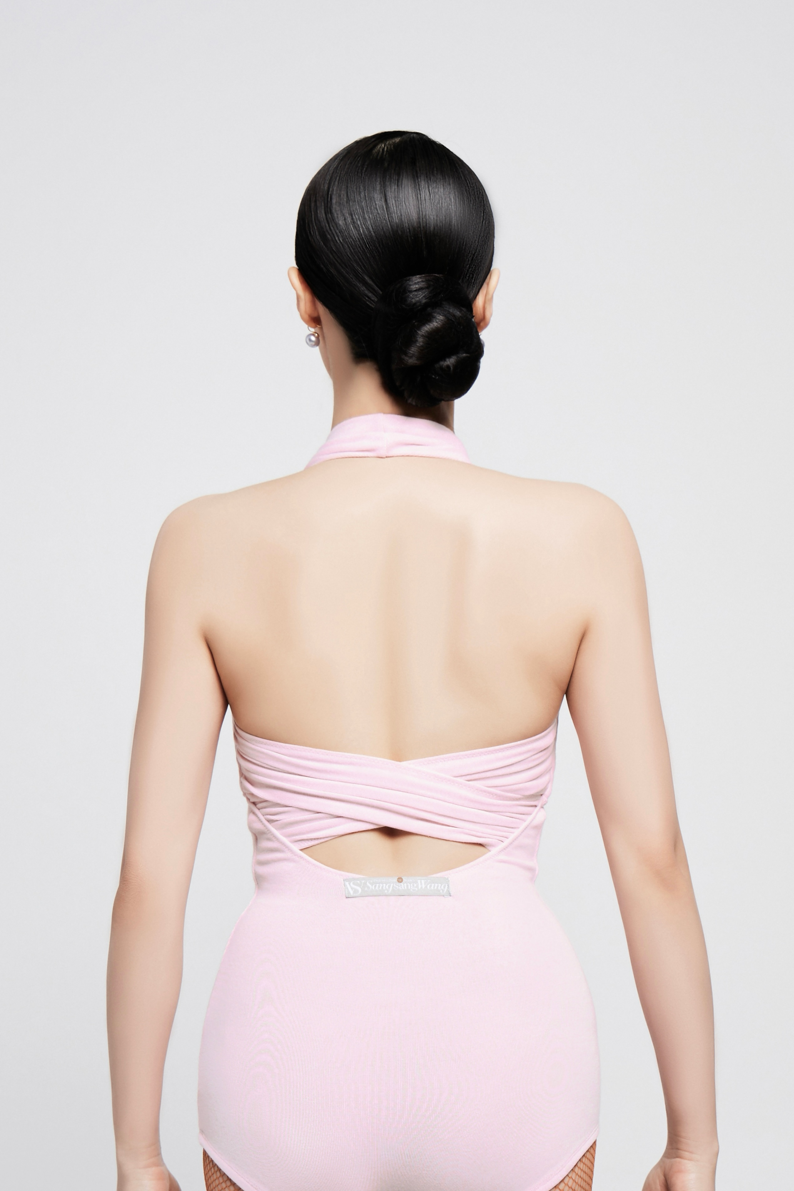Women's Fine Thread Halter Backless Jumpsuit (Light Pink)