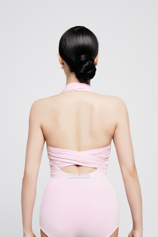Women's Fine Thread Halter Backless Jumpsuit (Light Pink)