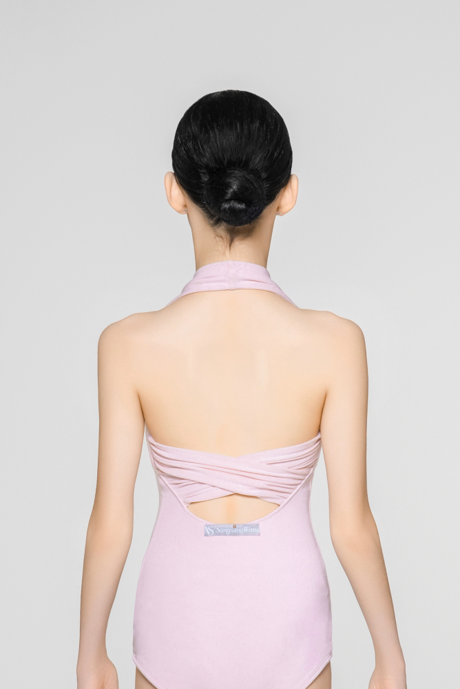Girls' Fine Thread Halter Backless Jumpsuit (Light Pink)