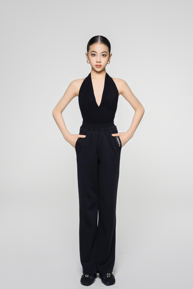 Girls' Fine Thread Halter Backless Jumpsuit (Light Pink)
