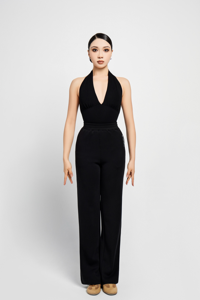 Women's Fine Thread Halter Backless Jumpsuit (Light Pink)