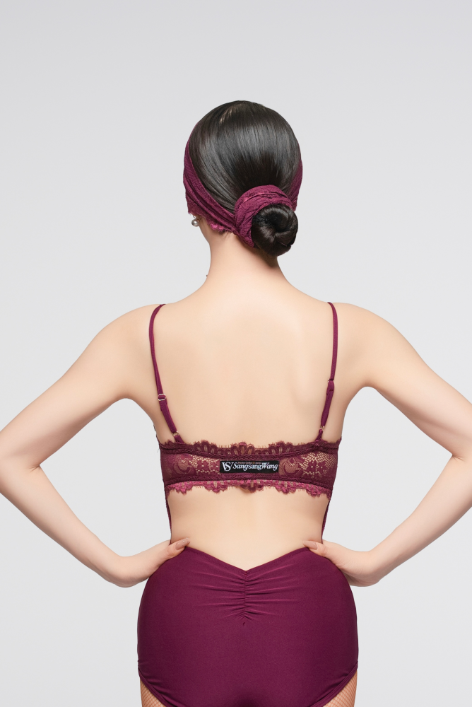 Hollow Lace Halter Bodysuit(With Hairband / Grape Purple)