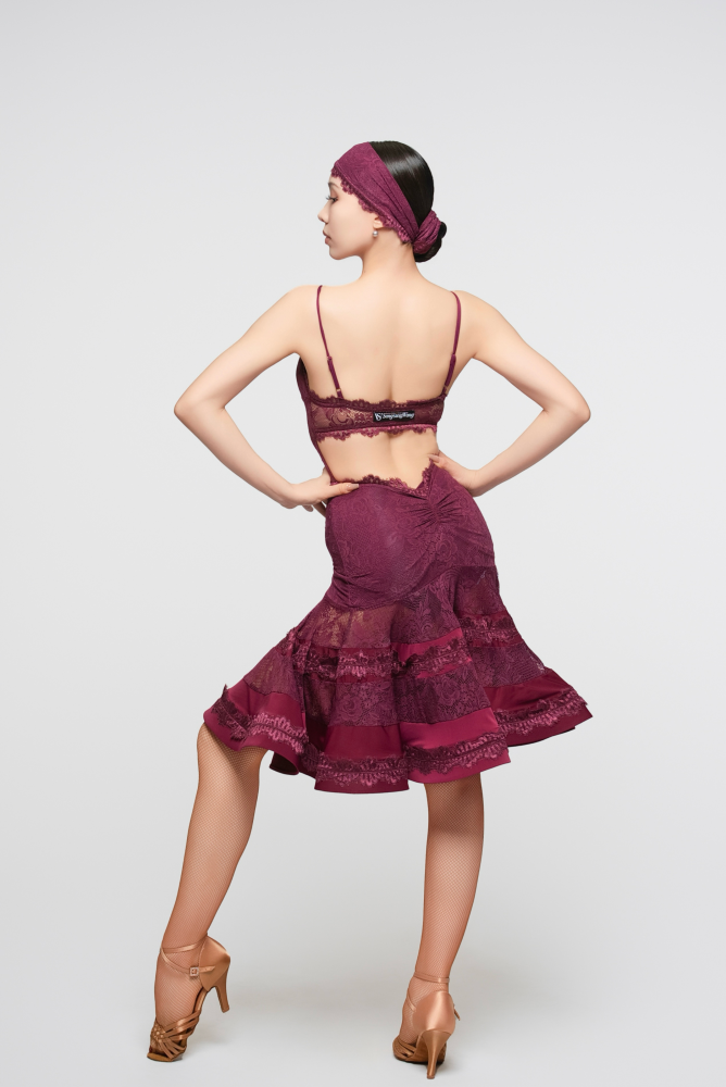 Hollow Lace Halter Bodysuit(With Hairband / Grape Purple)