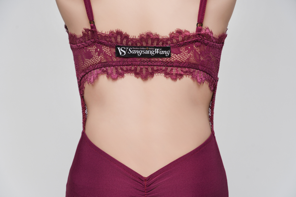 Hollow Lace Halter Bodysuit(With Hairband / Grape Purple)