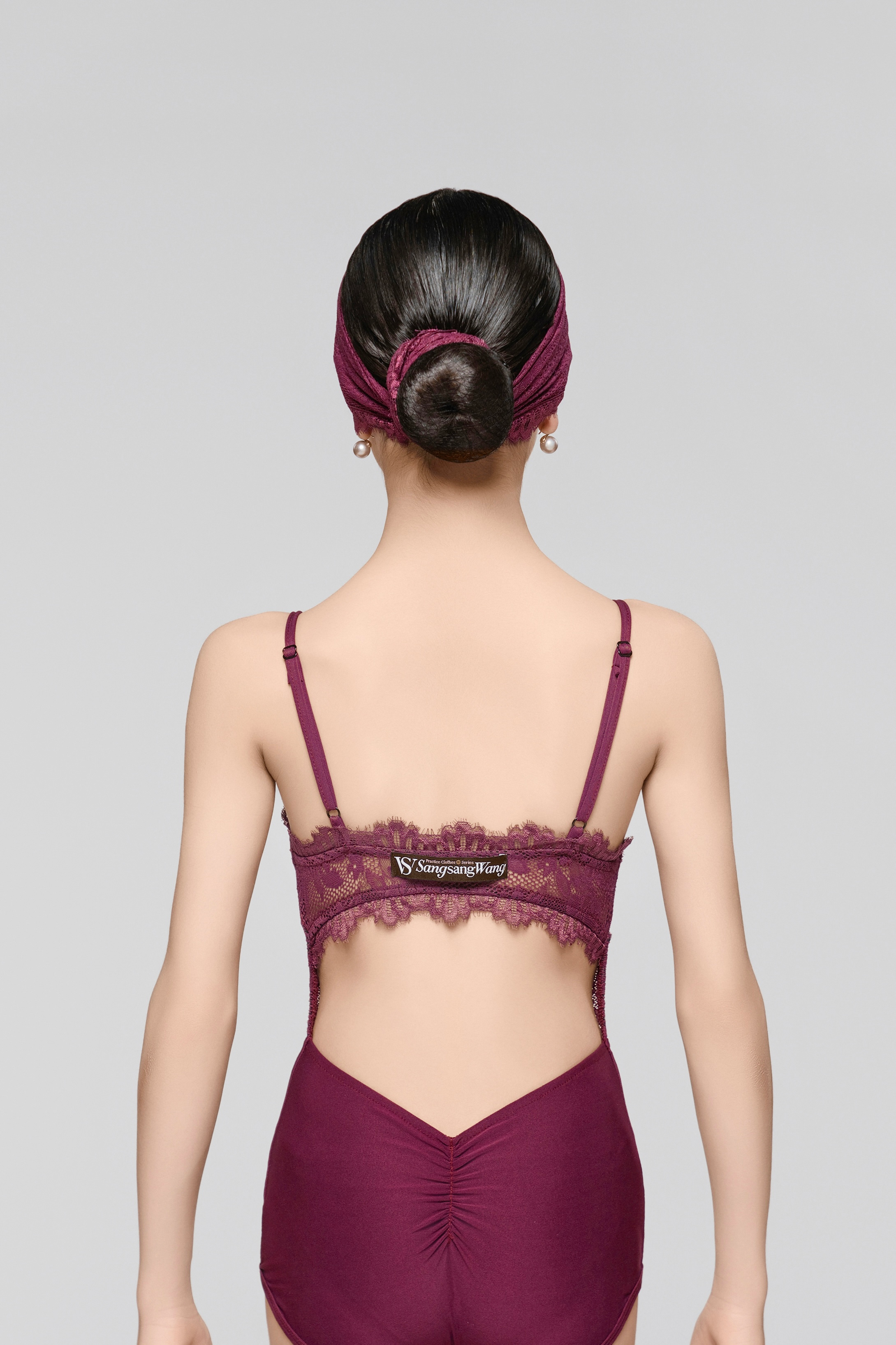 Hollow Lace Halter Bodysuit(With Hairband / Grape Purple)