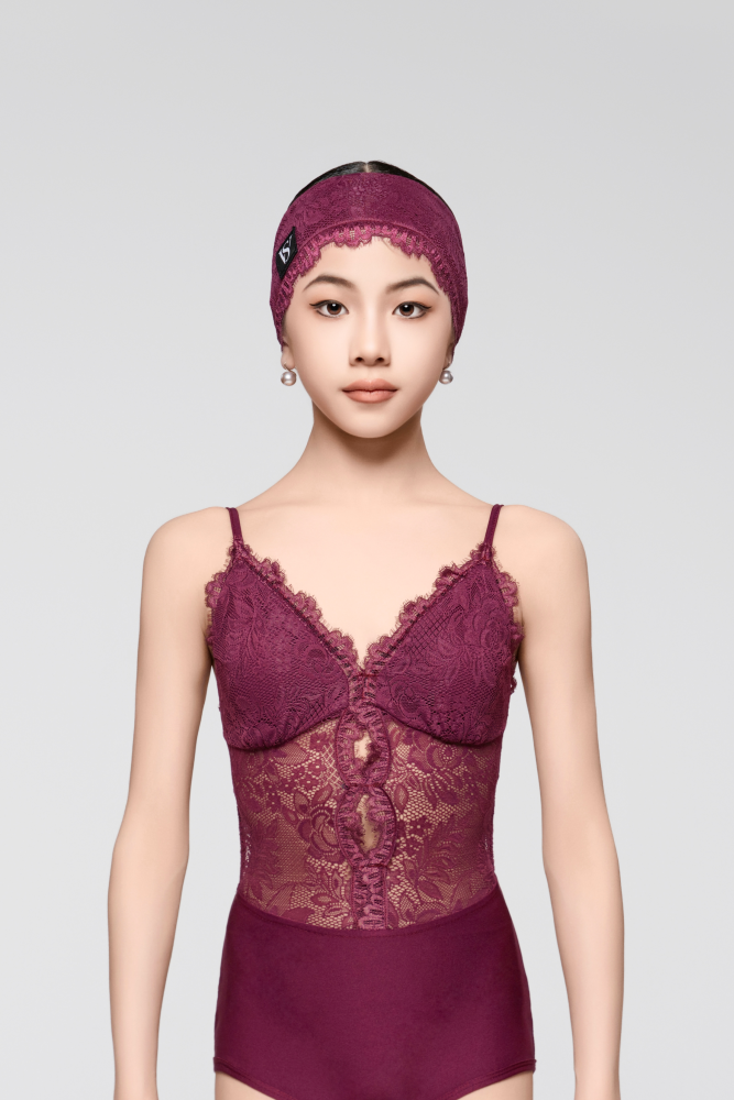 Hollow Lace Halter Bodysuit(With Hairband / Grape Purple)