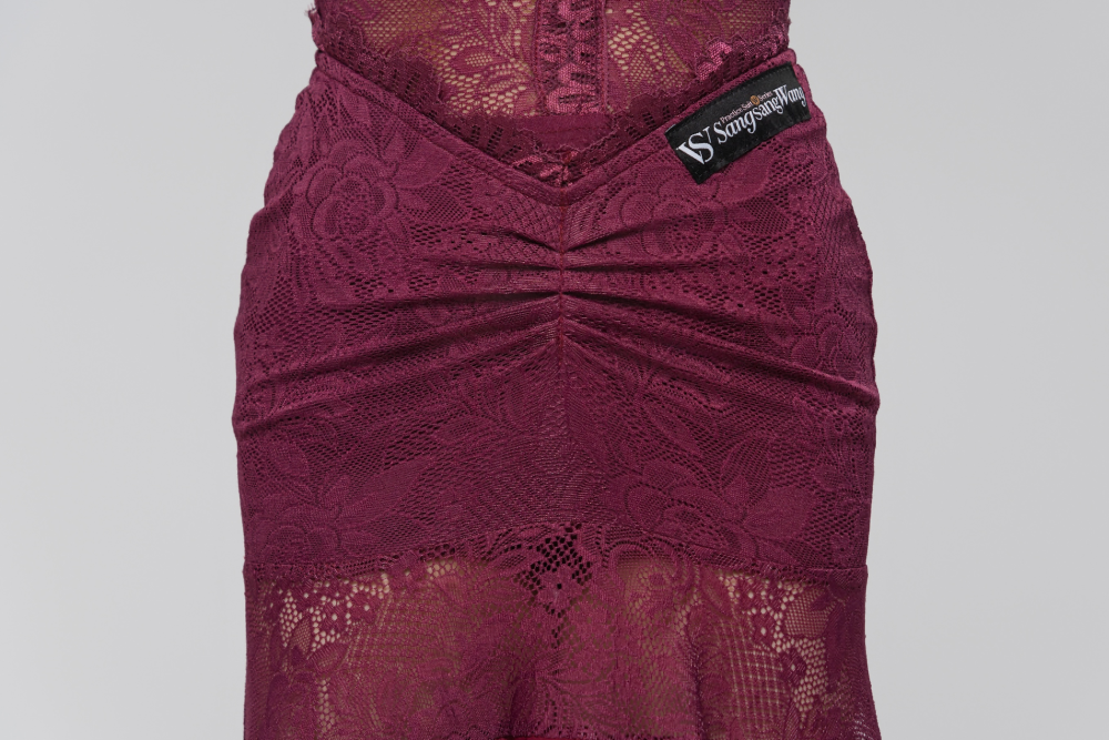 Lace V-Waist Modern Dress (With Sleeve Accessories / Grape Purple)