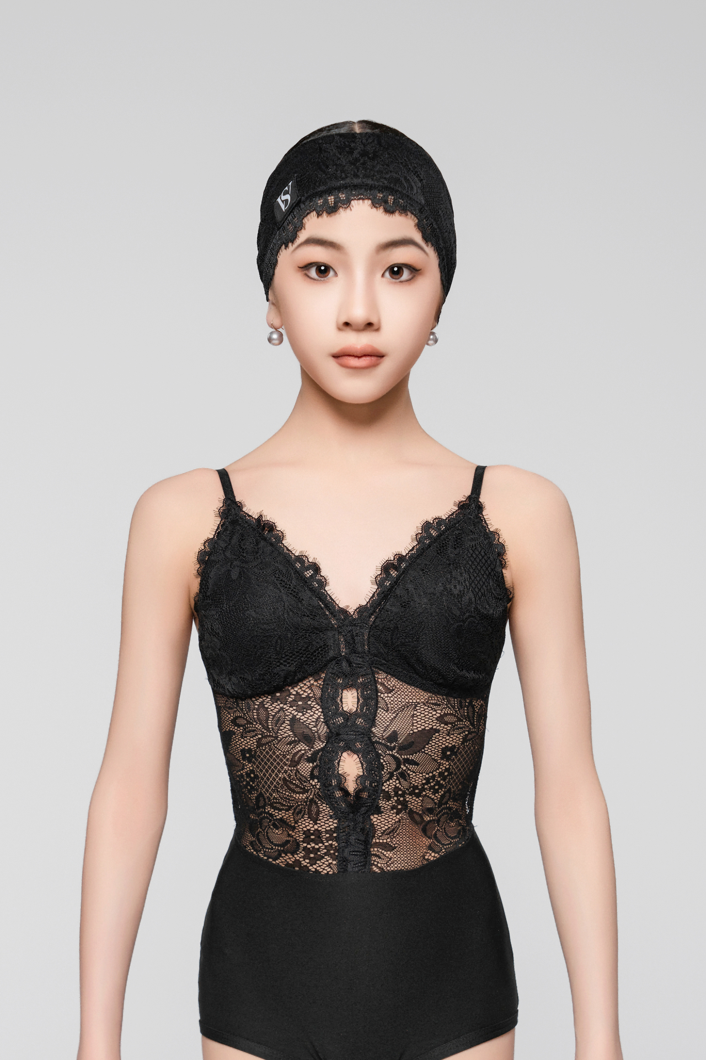 Hollow Lace Halter Bodysuit(With Hairband / Grape Purple)