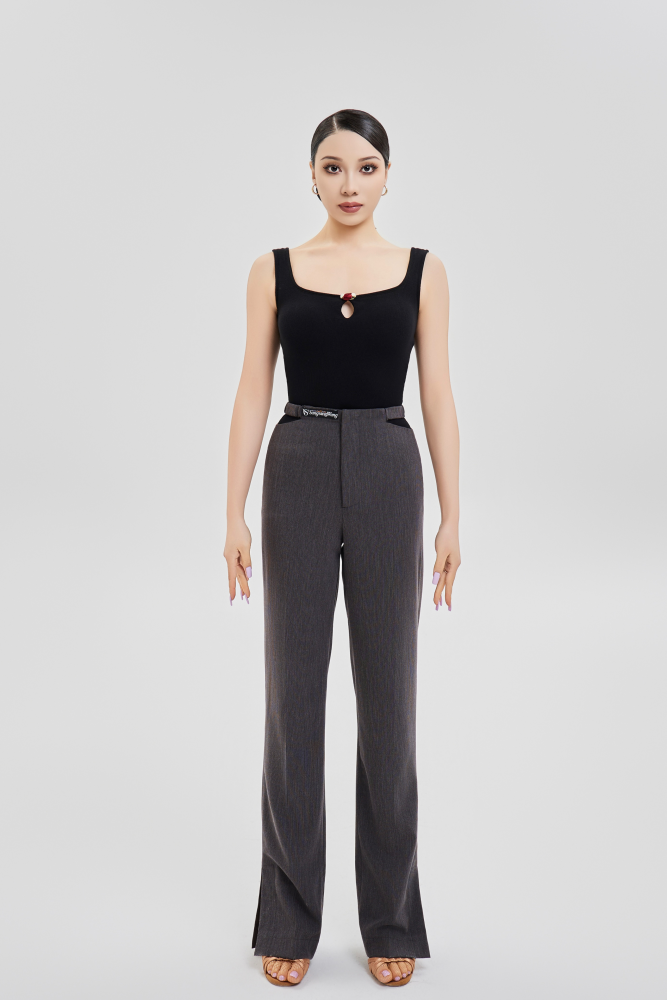 Women's Cutout Waist Slit Trousers (Beige)