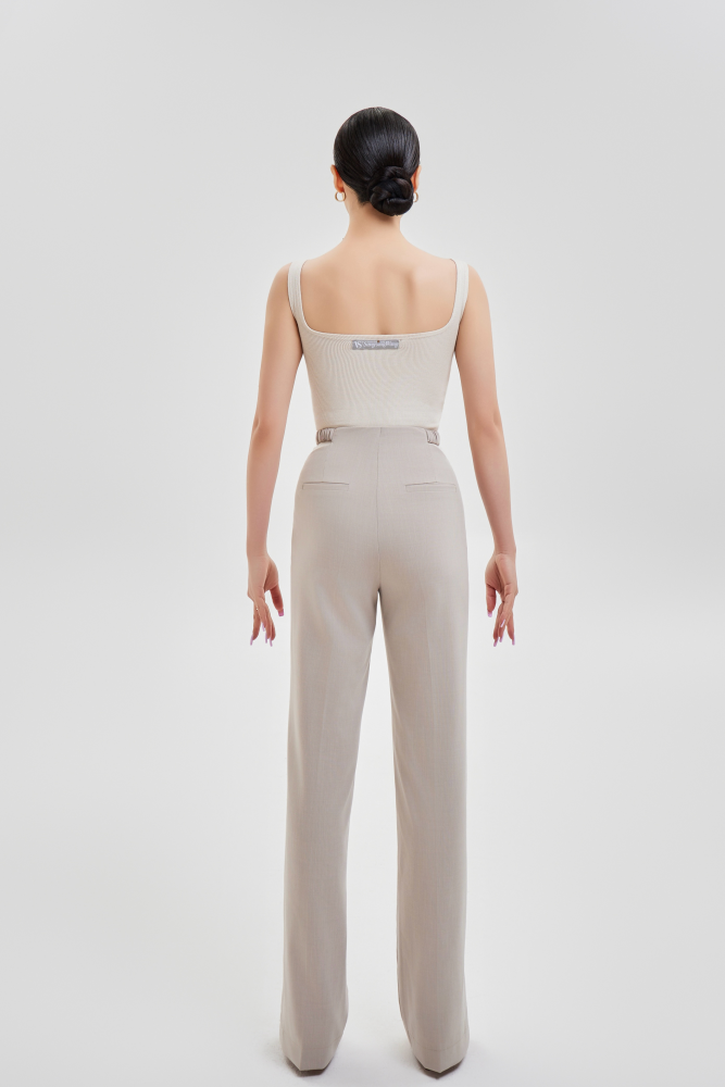 Women's Cutout Waist Slit Trousers (Beige)