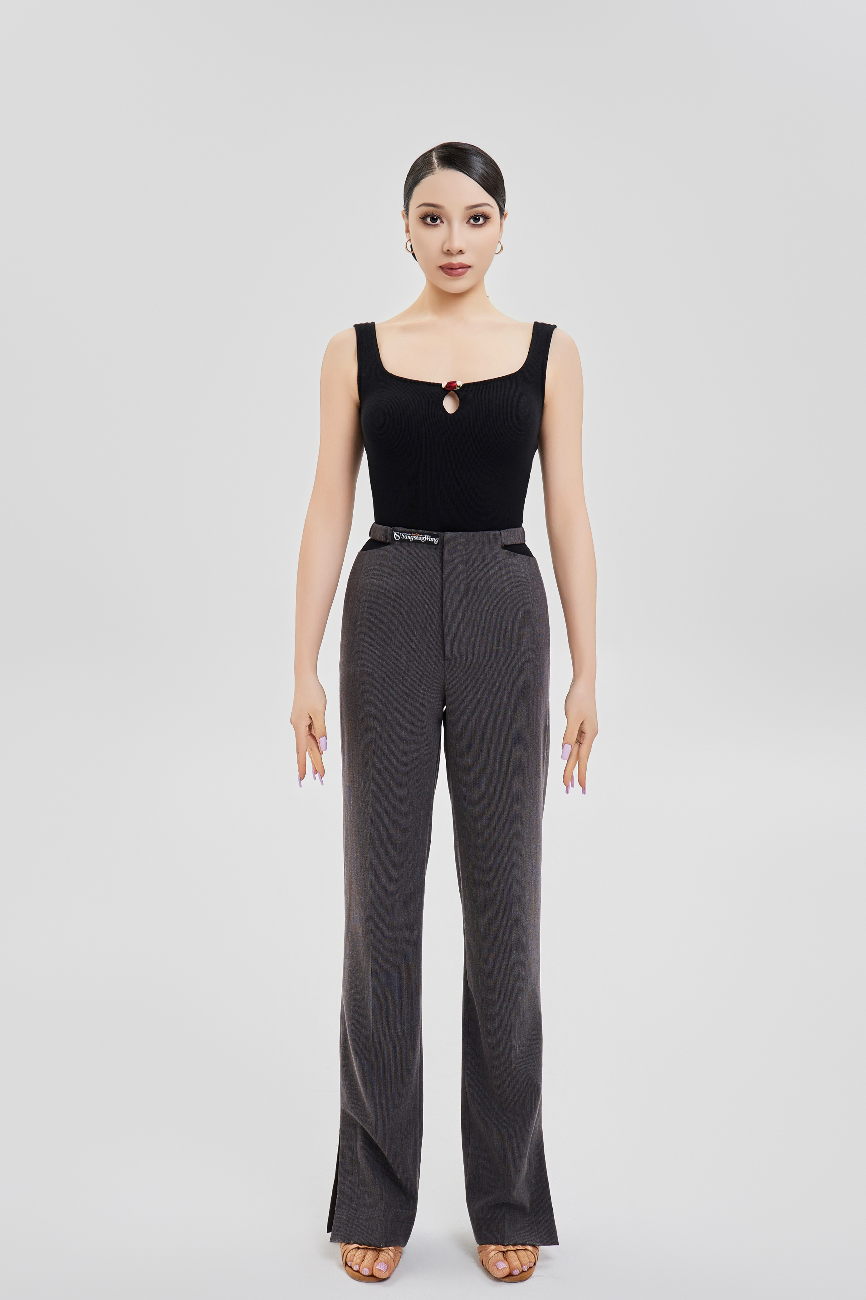 Women's "Little Red Flower" Ribbed Sleeveless Jumpsuit (Light Apricot)