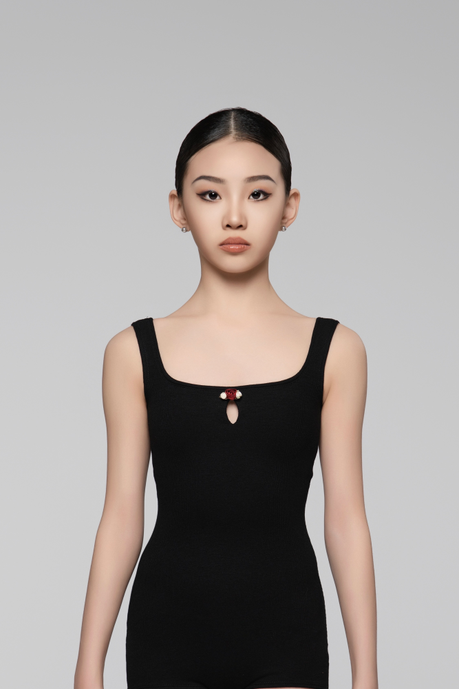 Girls' "Little Red Flower" Ribbed Sleeveless Jumpsuit (Light Apricot)