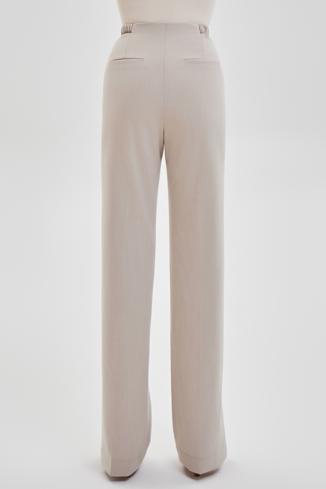 Women's Cutout Waist Slit Trousers (Beige)