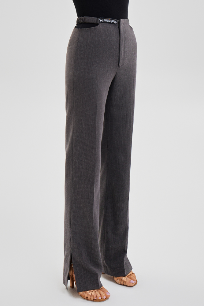 Women's Cutout Waist Slit Trousers (Beige)