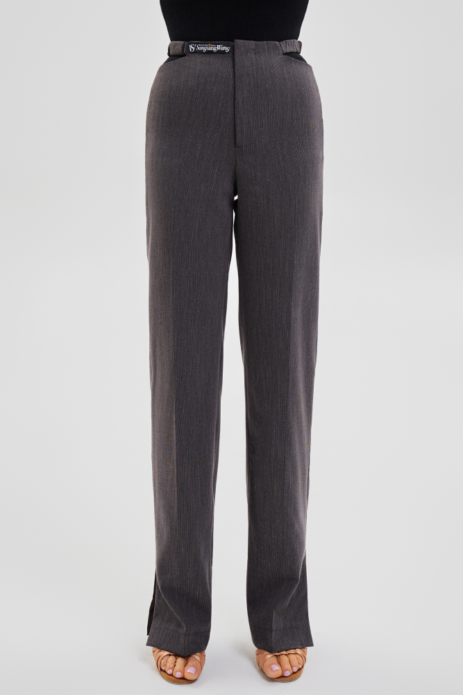 Women's Cutout Waist Slit Trousers (Beige)