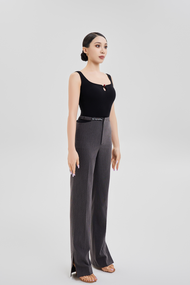 Women's Cutout Waist Slit Trousers (Beige)