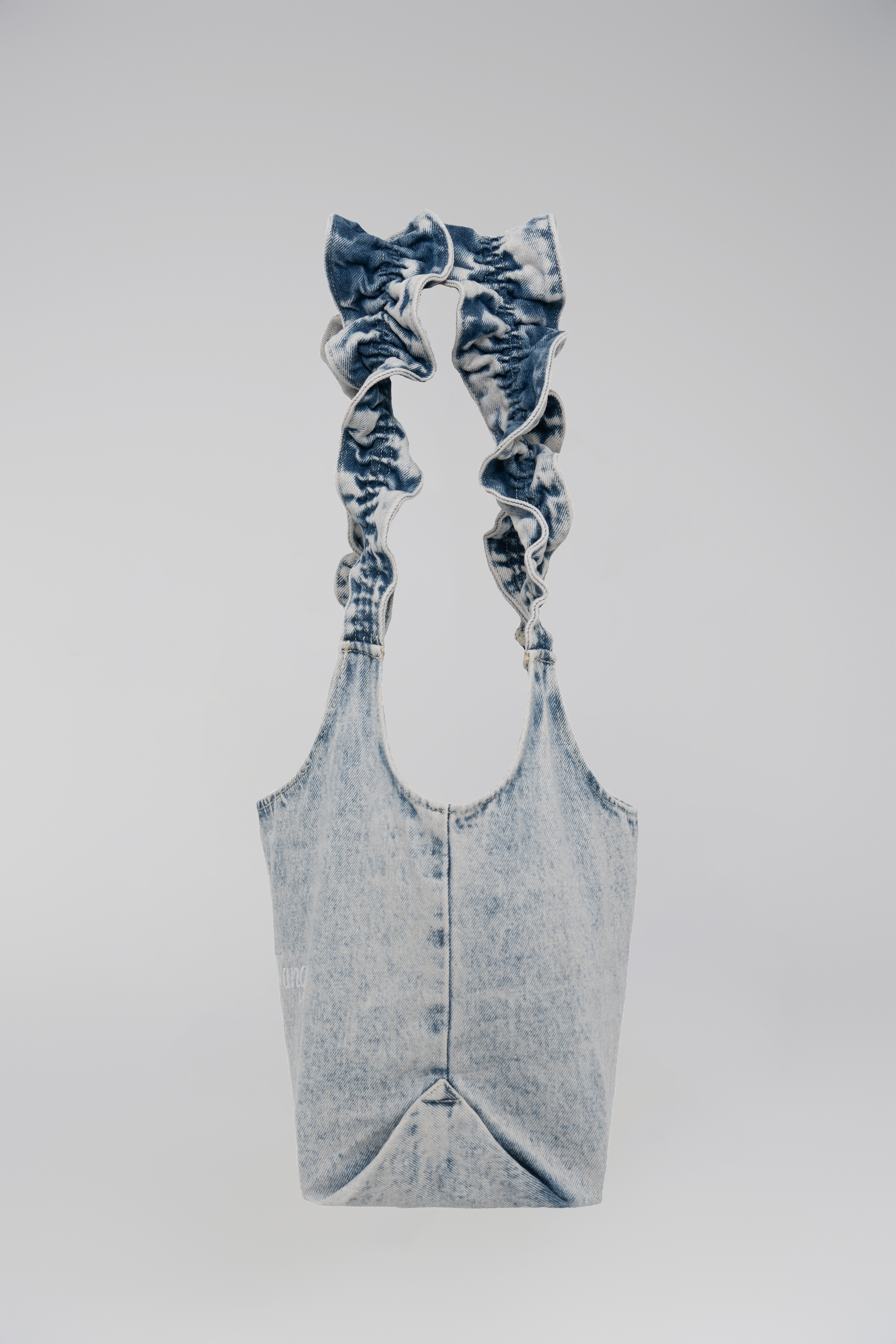 Denim Bag with Ruffled Straps (Black-Gray)