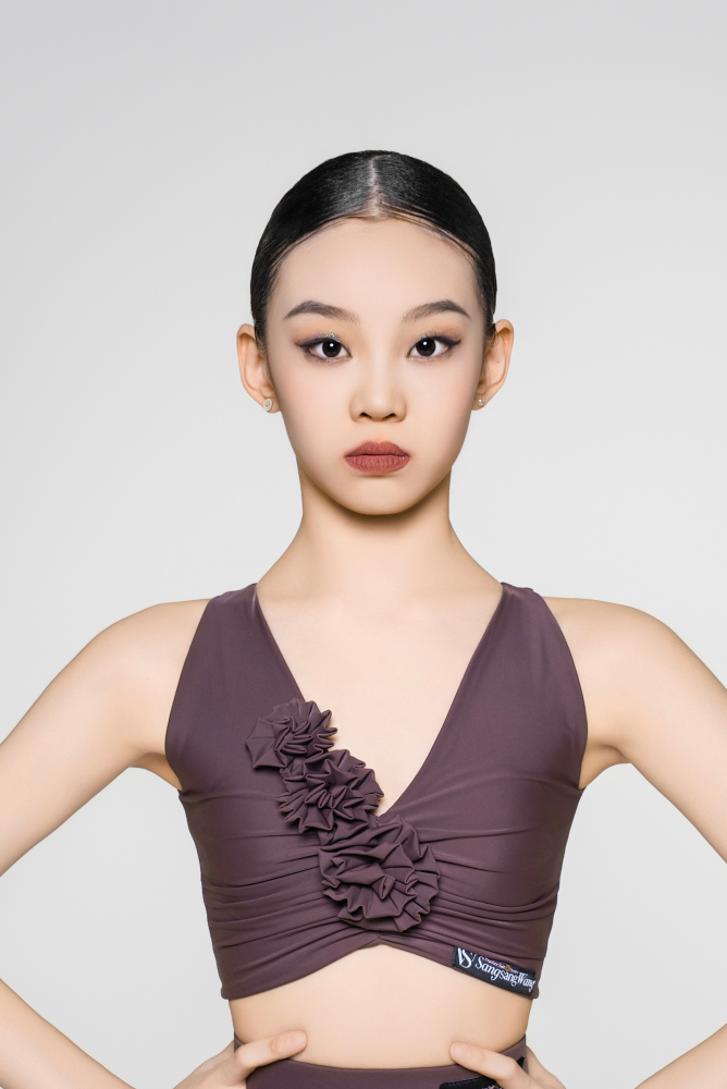Girls' Floral Sleeveless Crop Top (with Two Wrist Corsages / Coffee with Yellow & Blue)