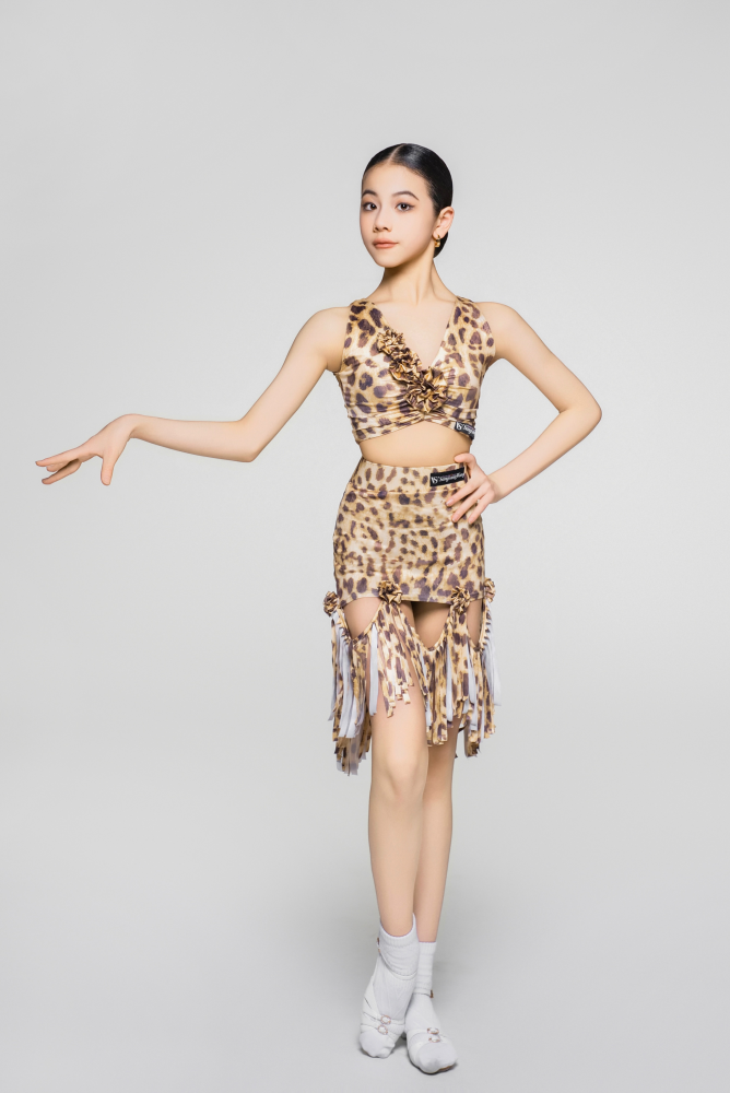 Girls' Floral Strap Color-Changeable Fringe Skirt (with Undershorts / Coffee with Yellow & Blue)#250615