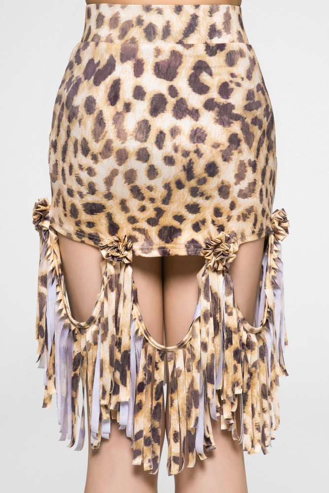 Girls' Floral Strap Color-Changeable Fringe Skirt (with Undershorts / Coffee with Yellow & Blue)#250615