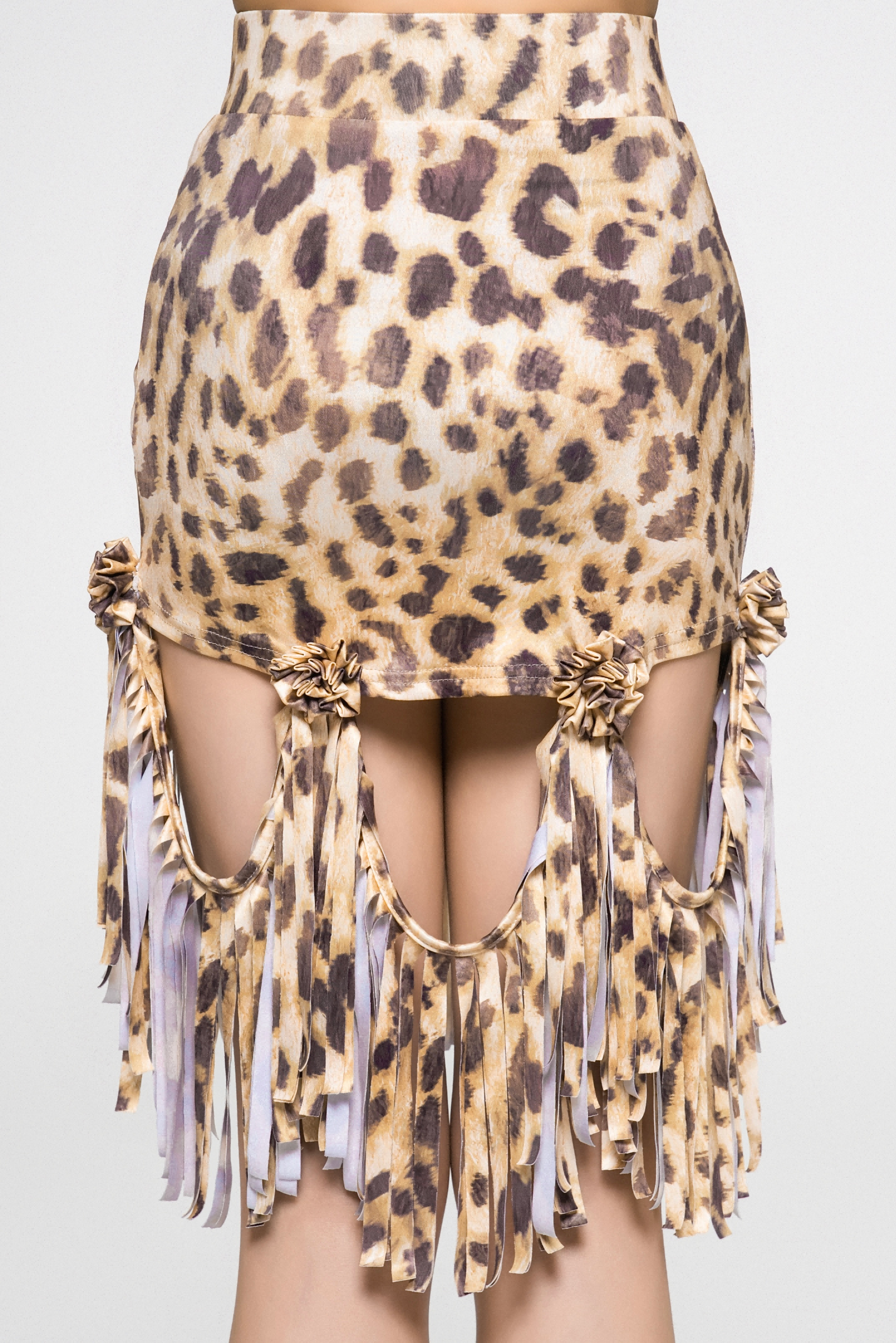 Girls' Floral Strap Color-Changeable Fringe Skirt (with Undershorts / Coffee with Yellow & Blue)