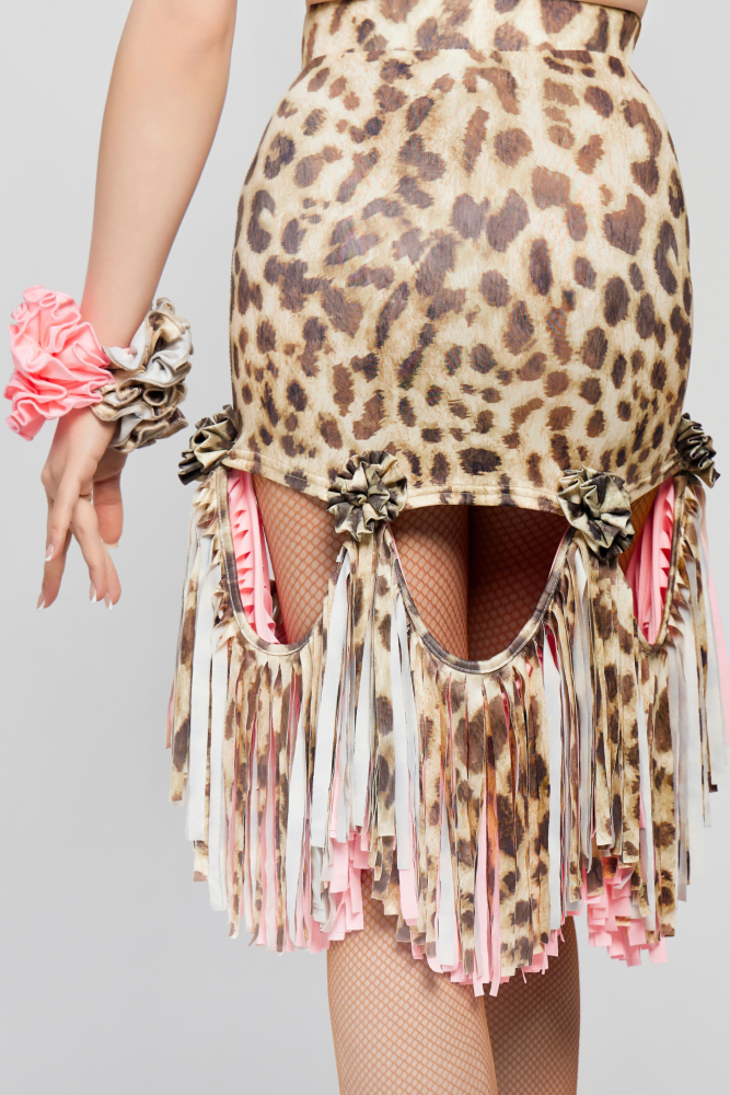 Women's Floral Strap Color-Changeable Fringe Skirt (with Undershorts / Coffee with Yellow & Blue)