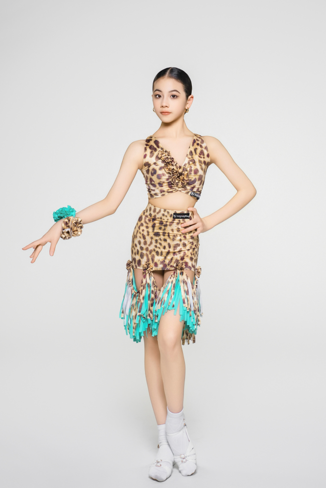 Girls' Floral Strap Color-Changeable Fringe Skirt (with Undershorts / Coffee with Yellow & Blue)#250615