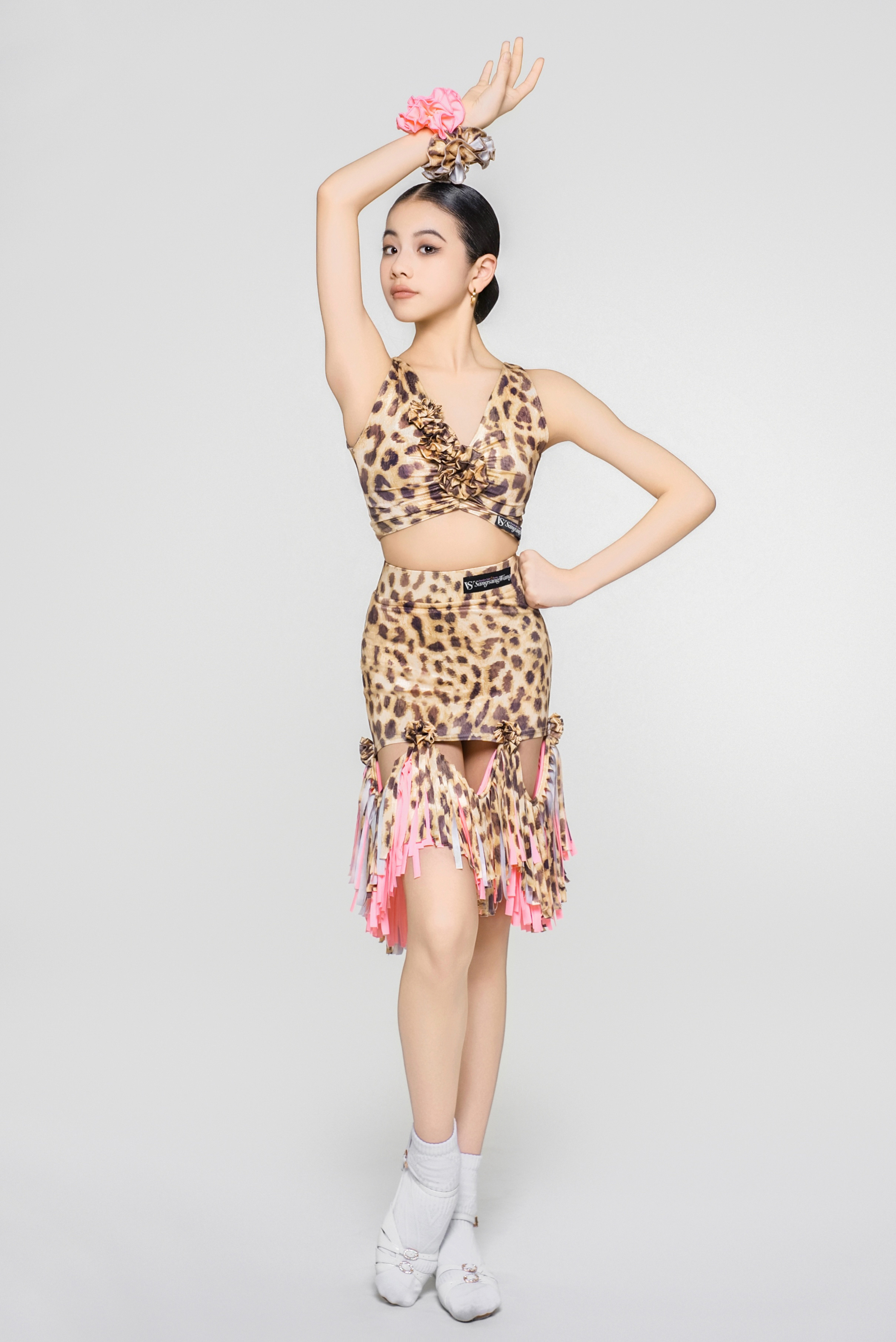 Girls' Floral Strap Color-Changeable Fringe Skirt (with Undershorts / Coffee with Yellow & Blue)#250615