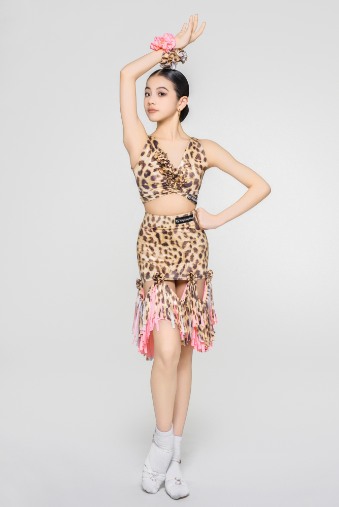 Girls' Floral Strap Color-Changeable Fringe Skirt (with Undershorts / Coffee with Yellow & Blue)